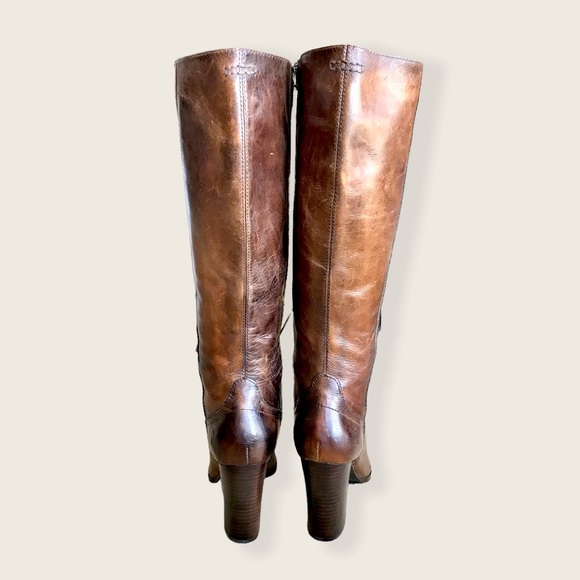 Frye Parker Tall Brown Leather Knee Length Vintage Heeled Round Toe Riding Boots - Picture 10 of 15